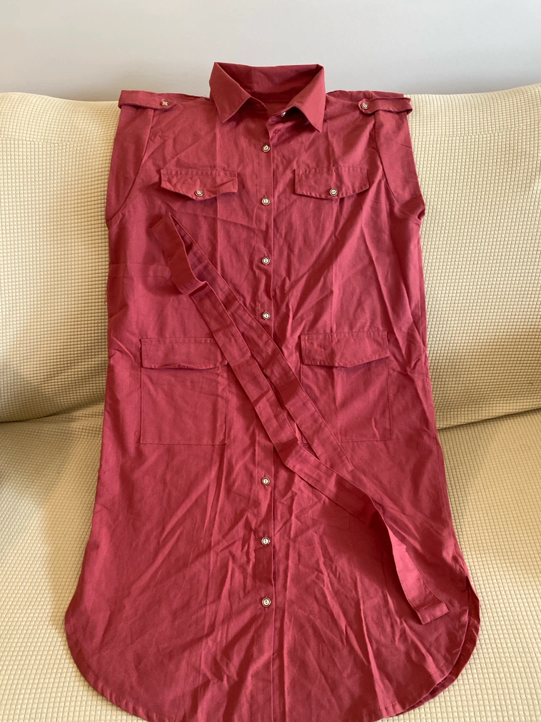 Red Button-Up Shirtdress with Belt - photo 2