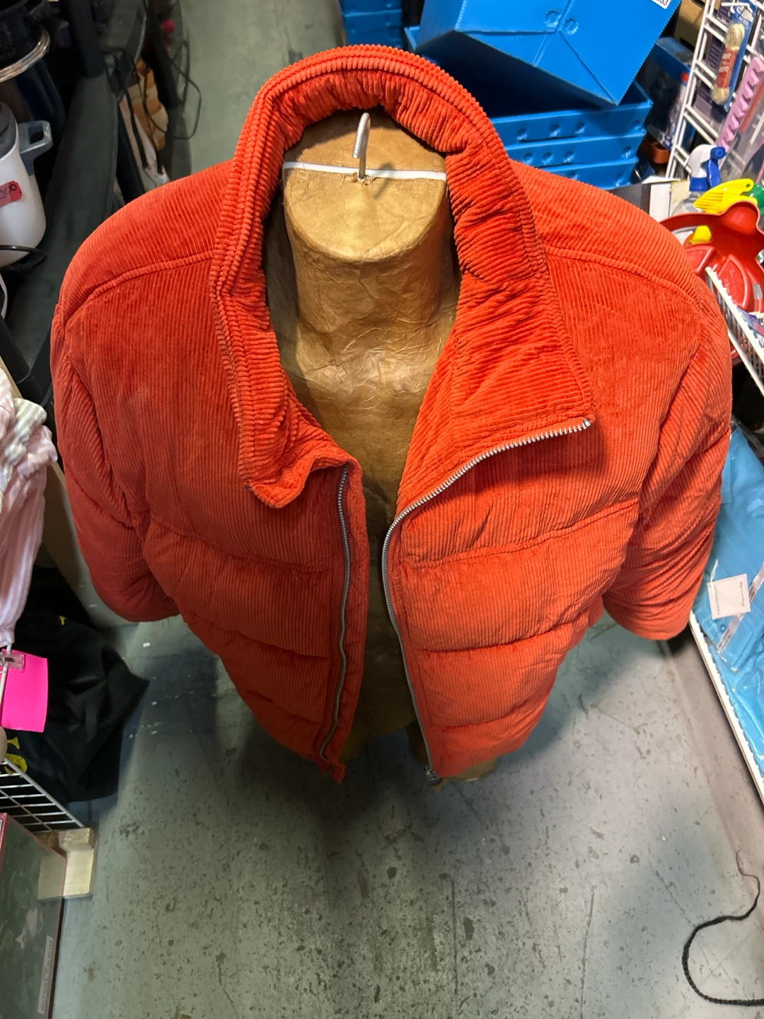 Zara Puffer Jacket Orange Corduroy XL
