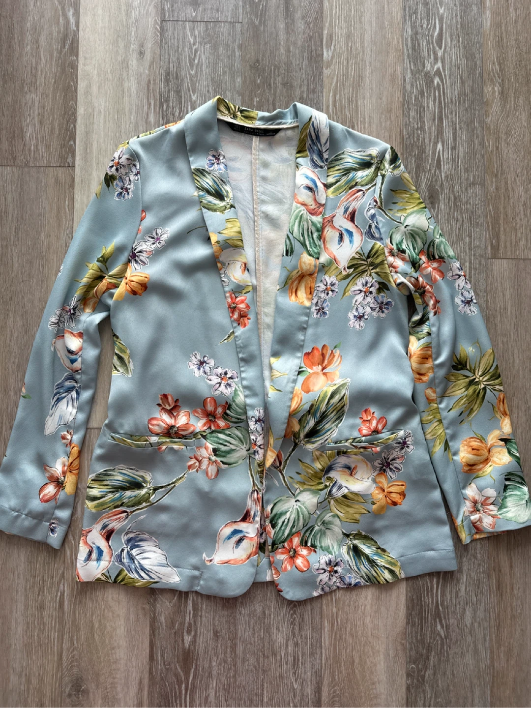 Zara Basic floral print light blue blazer S