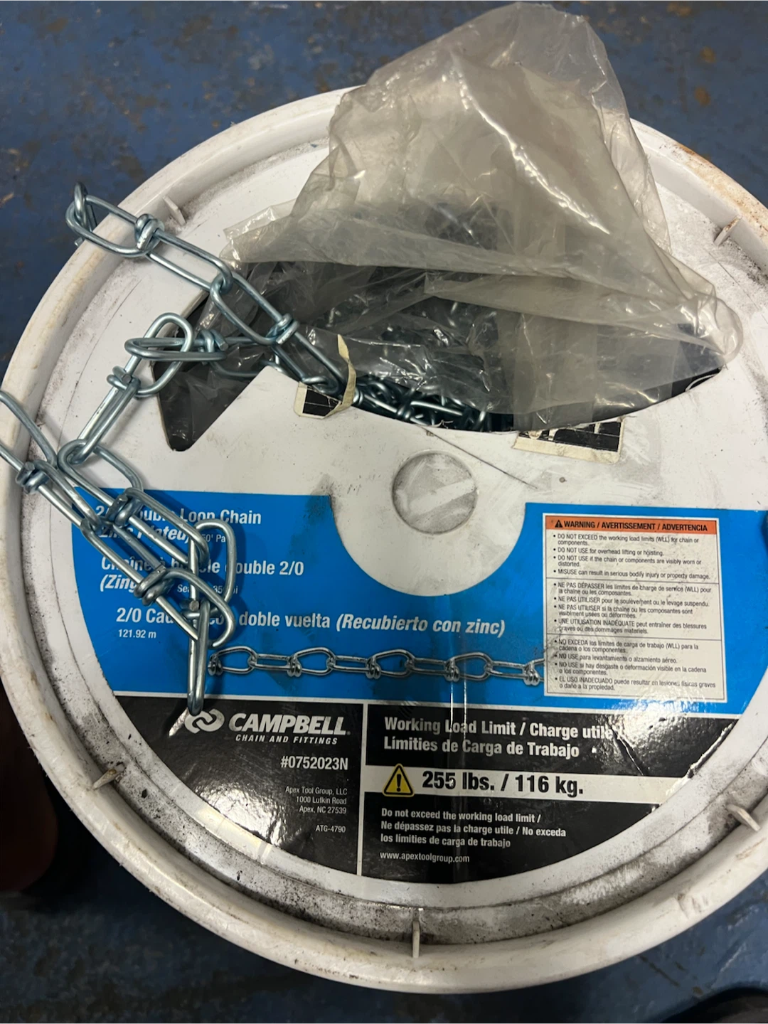 Campbell 2/0 Double Loop Chain (Zinc Plated) 350' Pail
