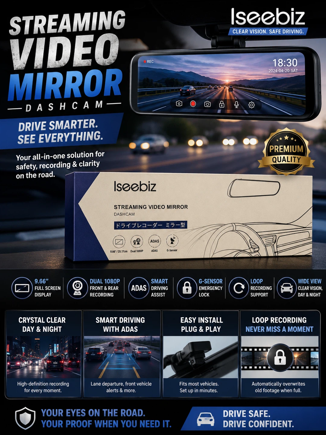 Iseebiz Streaming Video Mirror Dashcam