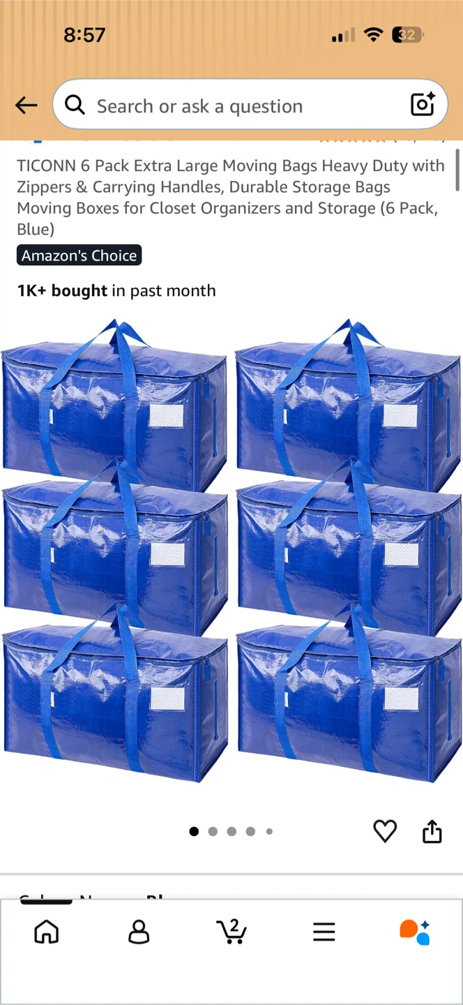 6 Pack Extra Large Moving Bags - Blue