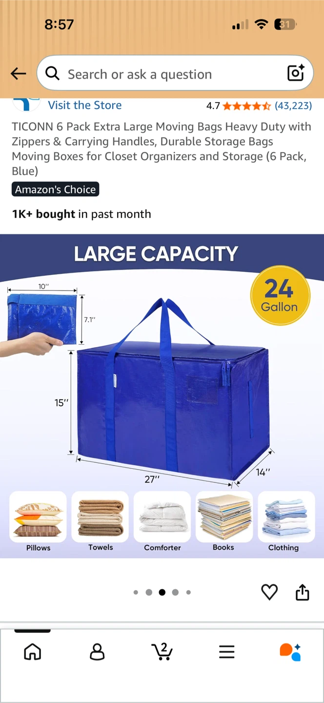6 Pack Extra Large Moving Bags - Blue - photo 2