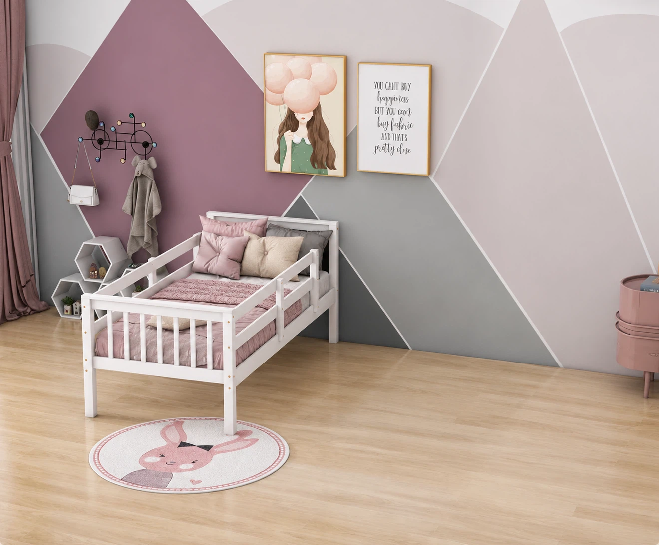 White Twin Bed Frame with Removable Guard Rails