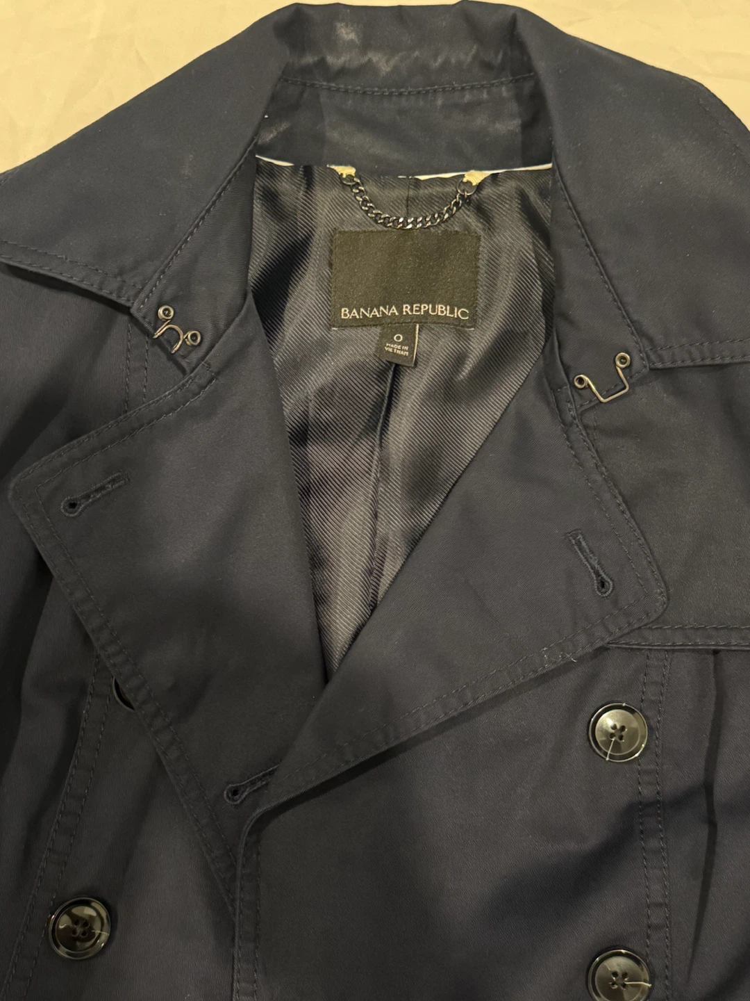 Banana Republic Navy Double-Breasted Trench Coat - Size 0 - photo 3