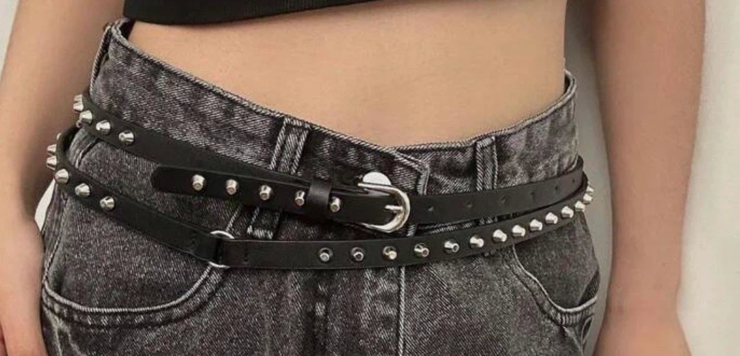 Black studded double strap belt - photo 2