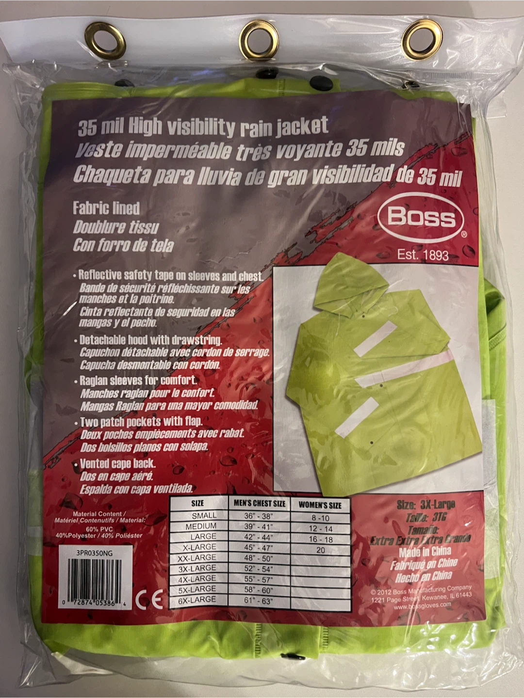 Boss 35 mil High Visibility Rain Jacket 3X-Large