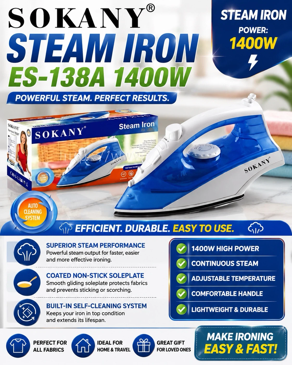 Sokany ES-138A 1400W Steam Iron