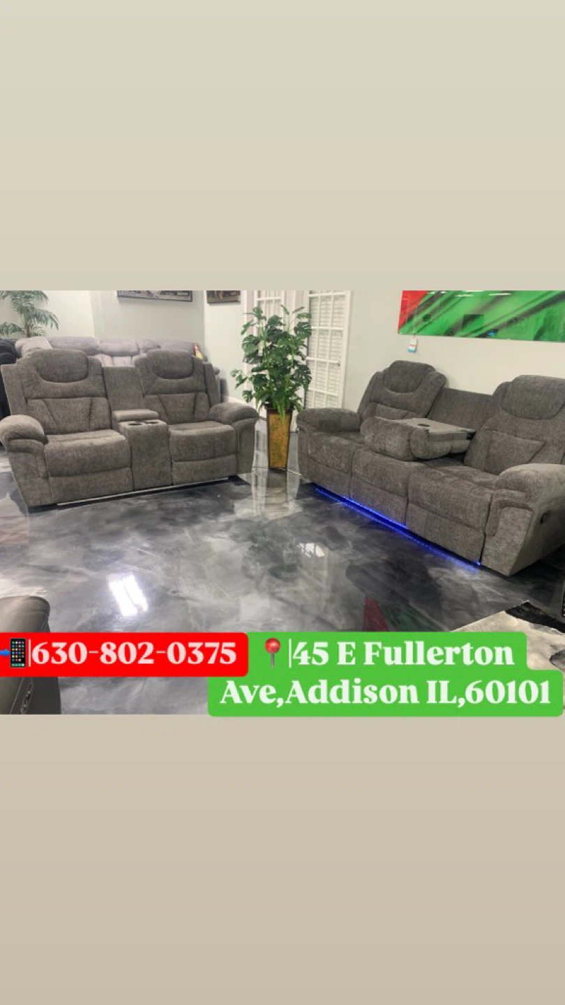 Grey Recliner Set with LED Lights