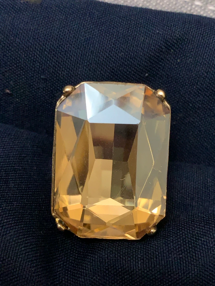 Gold Tone Cocktail Ring with Large Faceted Stone