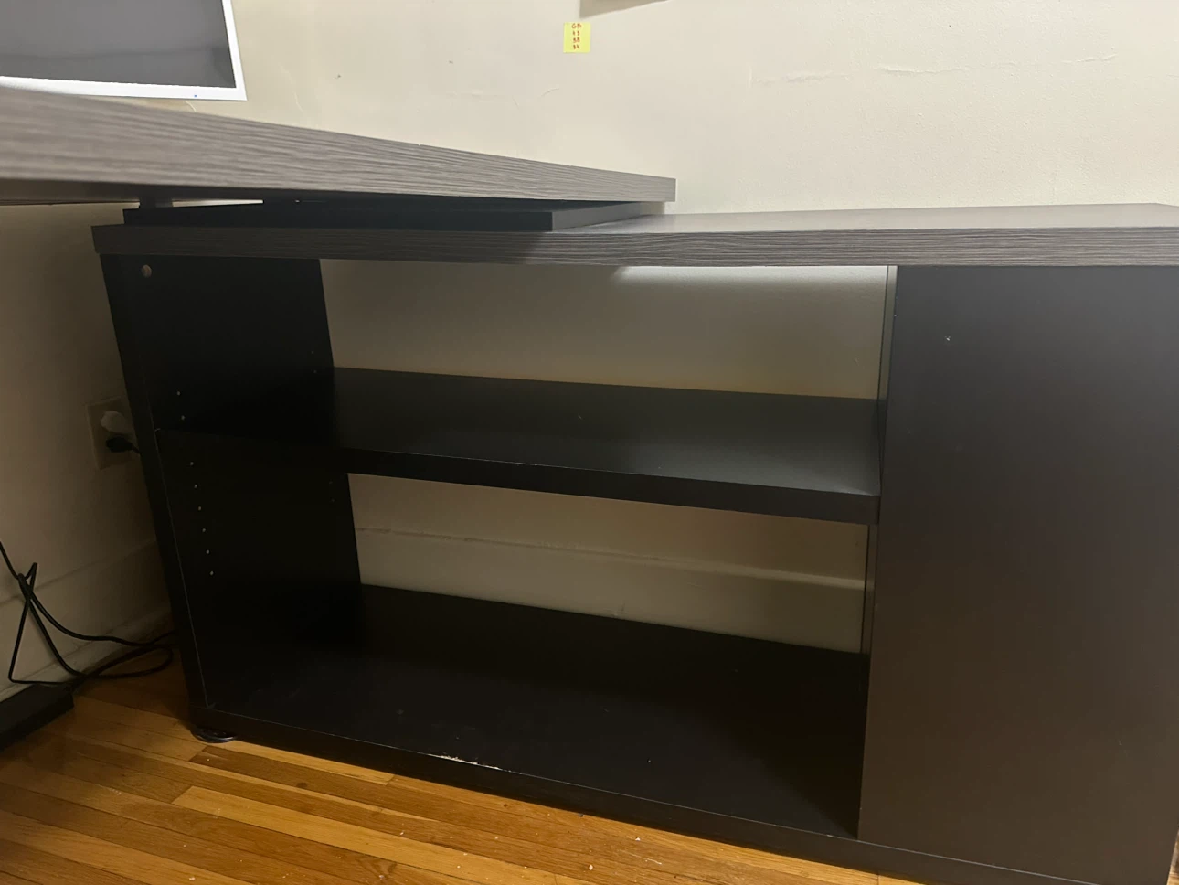 Dark Wood L-Shaped Desk with Drawers and Shelving - photo 2