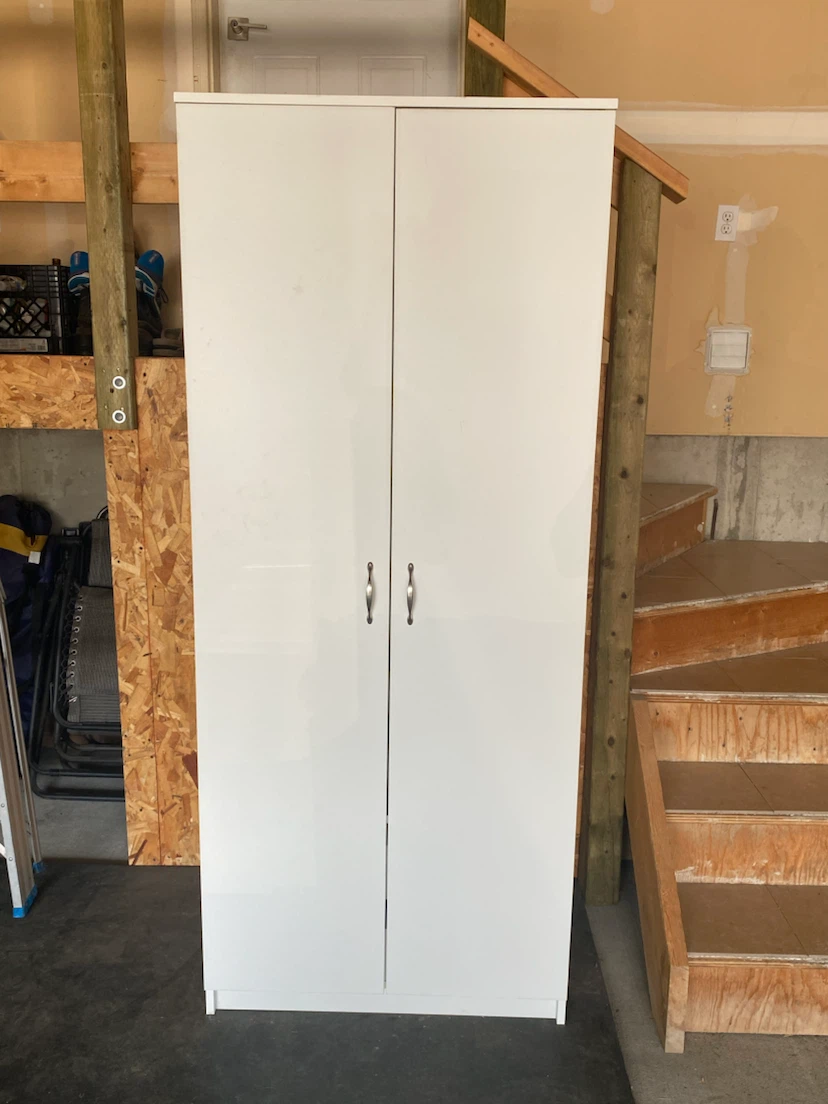 New White Double Door Storage Cabinet with Hanging Rod