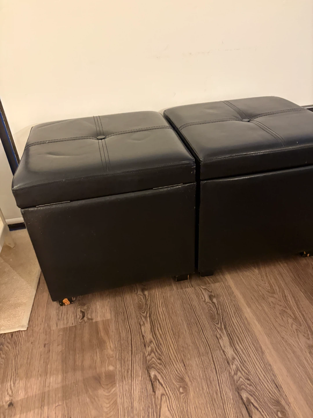 Black Faux Leather Storage Ottomans (Set of 2)