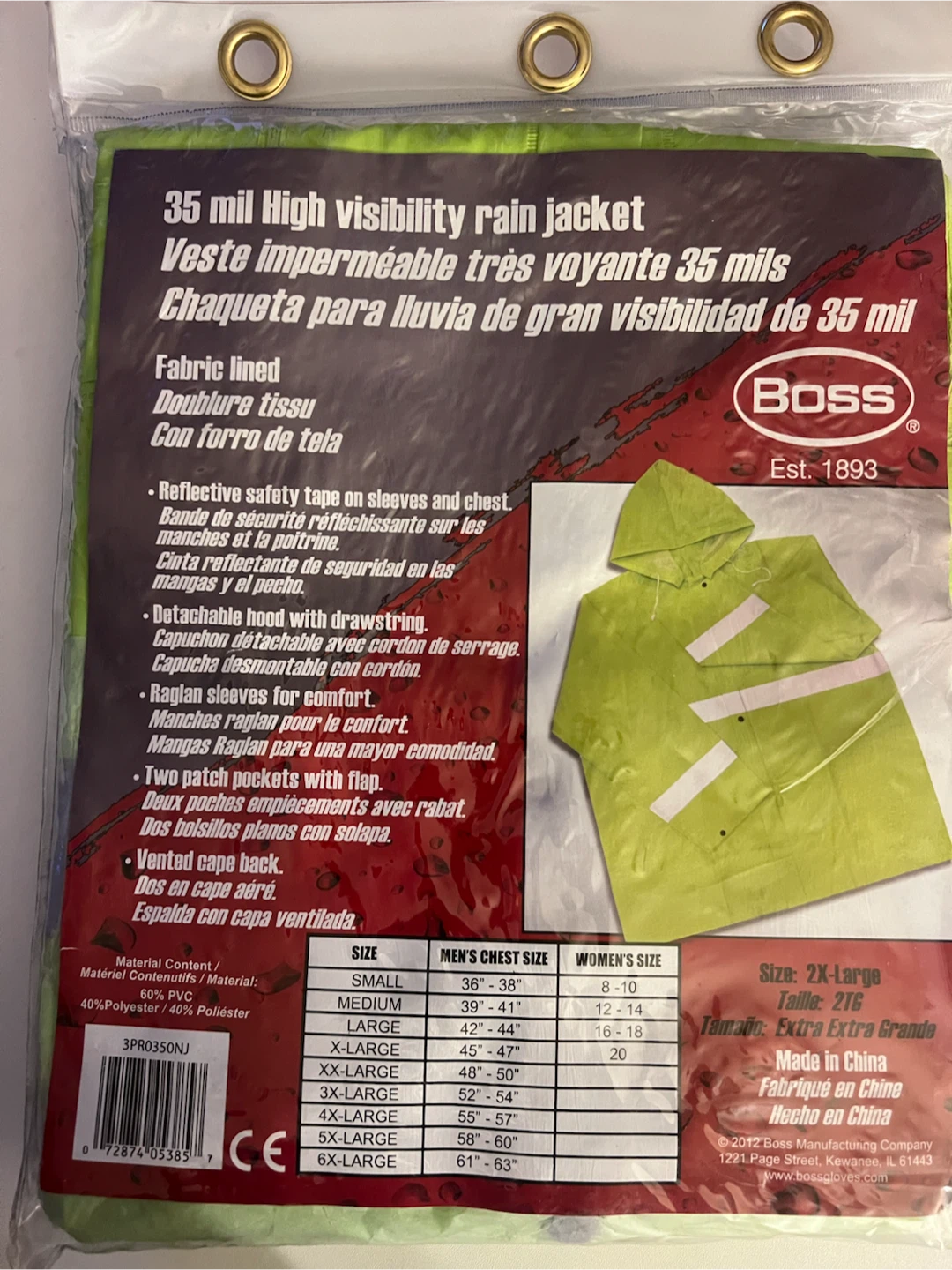 Boss 35 Mil High Visibility Rain Jacket 2X-Large