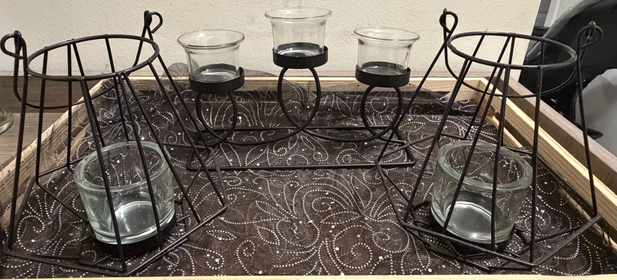 Black Metal Wire Lantern Candle Holders - Set of 2