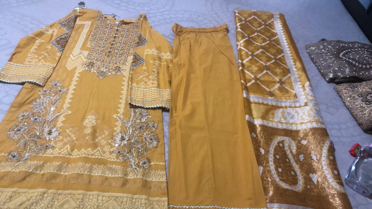 Yellow Embroidered Kurti with Pants and Dupatta