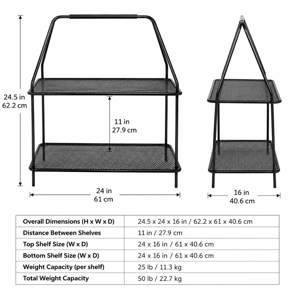 Black 2-Tier Mesh Shelf with Handle