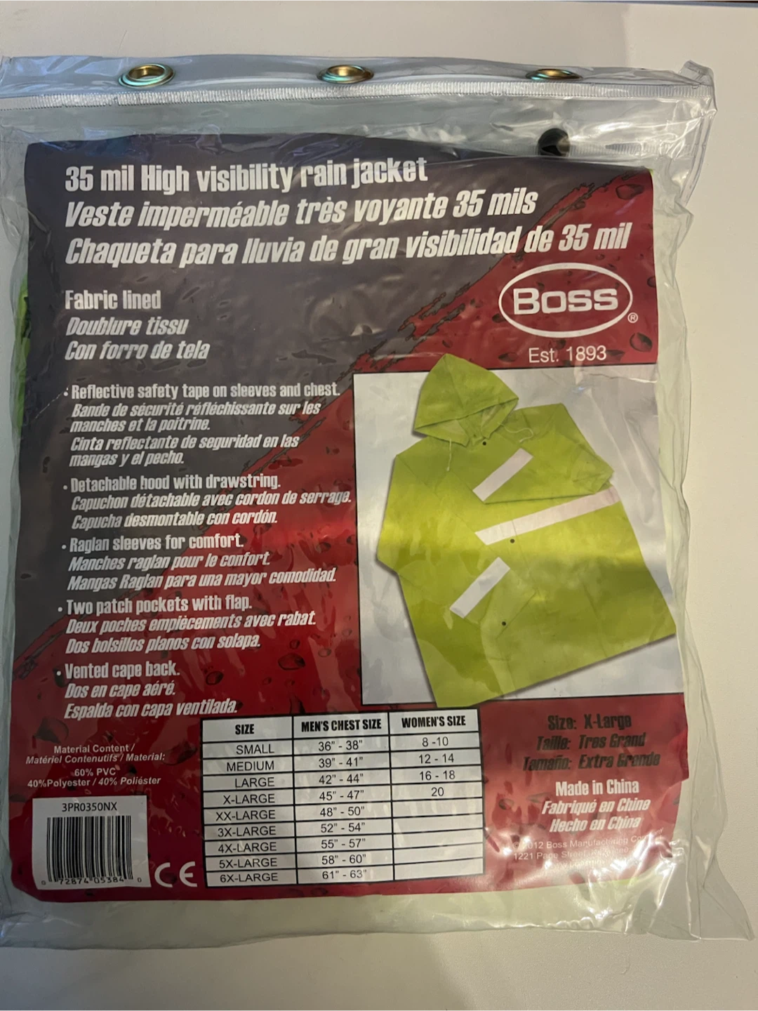 Boss 35 mil High Visibility Rain Jacket - XL