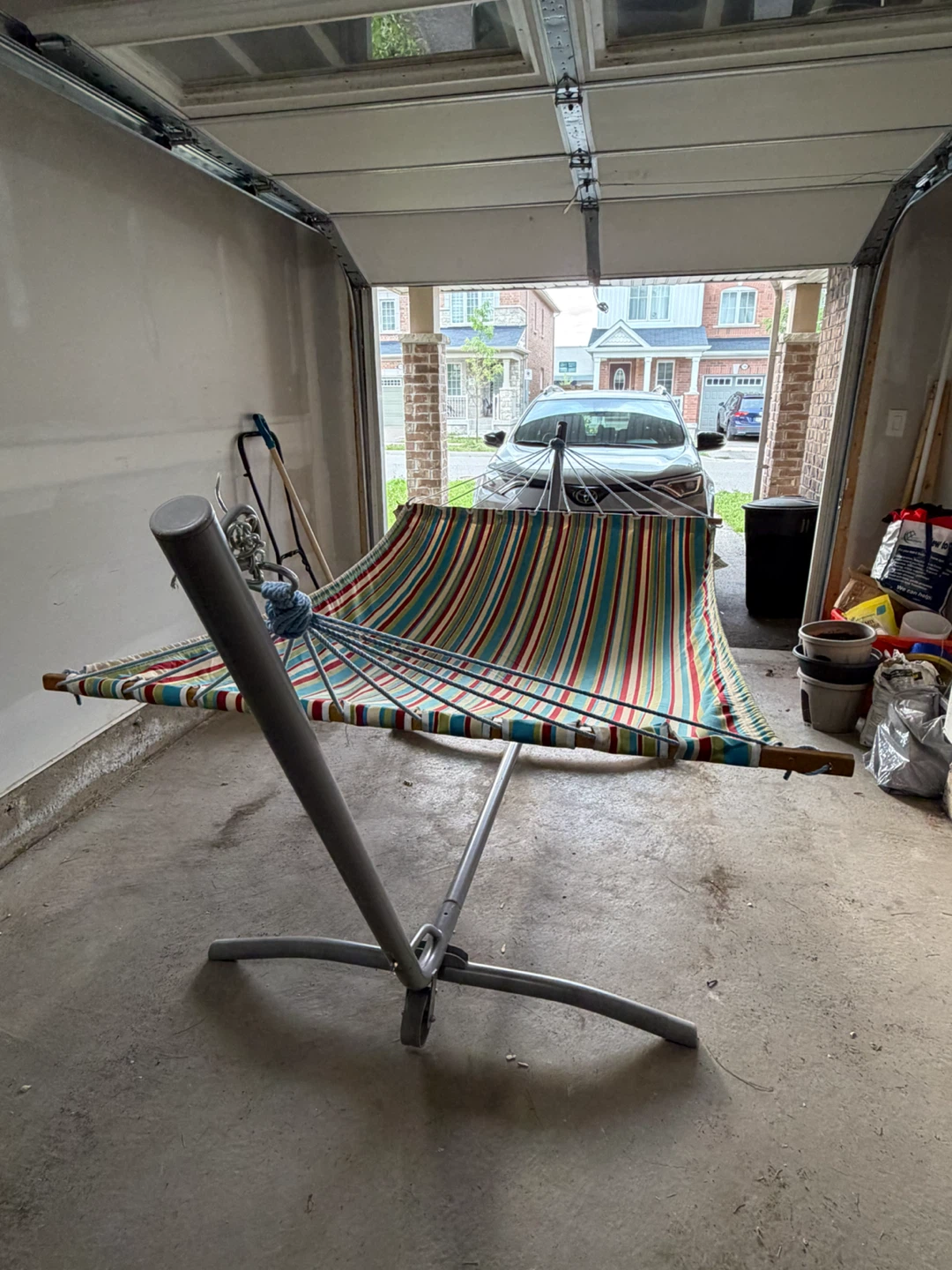 Striped Hammock with Stand