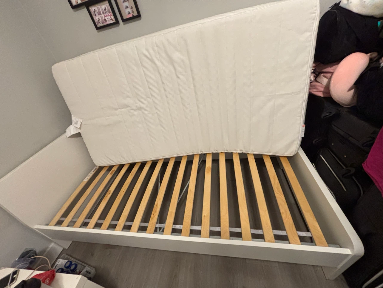 White Twin Bed Frame with Slats and mattress - photo 2