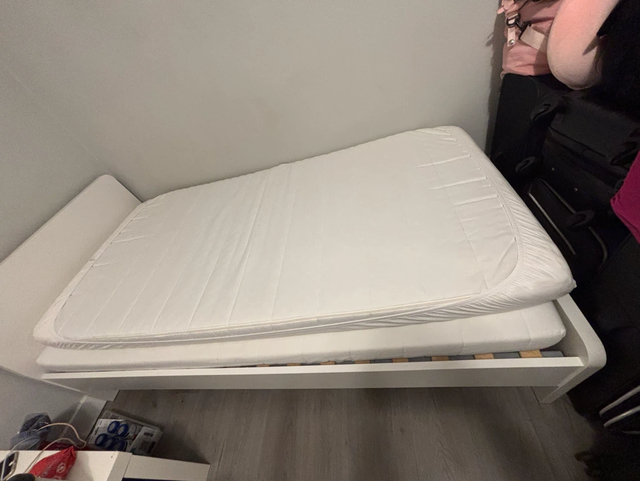 White Twin Bed Frame with Slats and mattress - photo 3