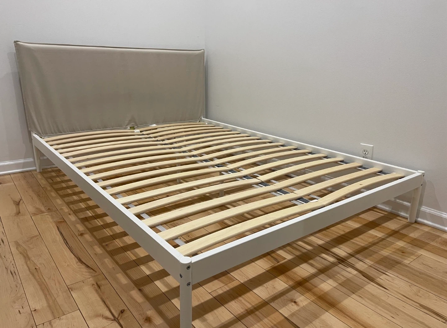 IKEA Queen bed frame with cloth headboard