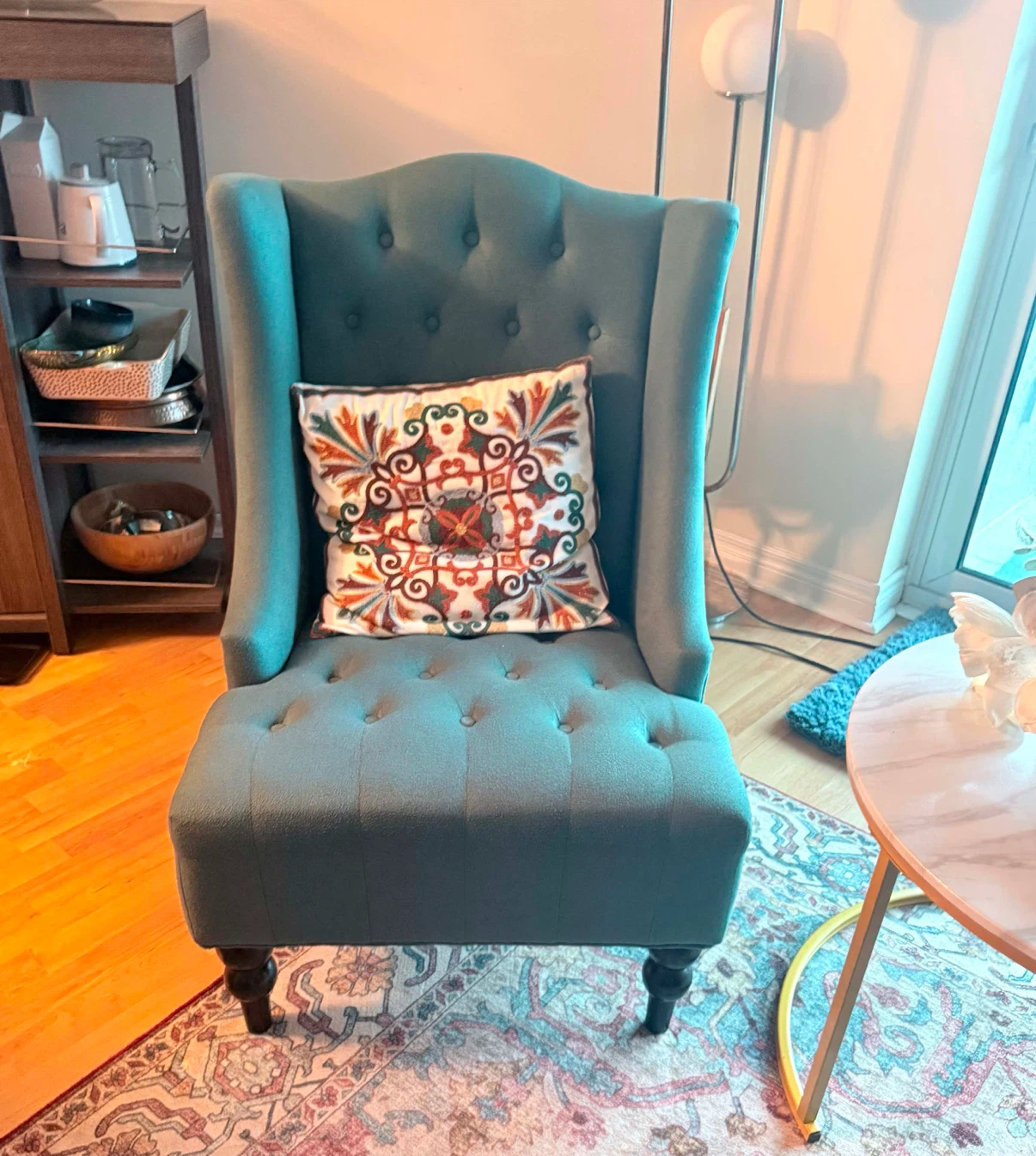 Teal Upholstered Accent Chair with Tufted Back