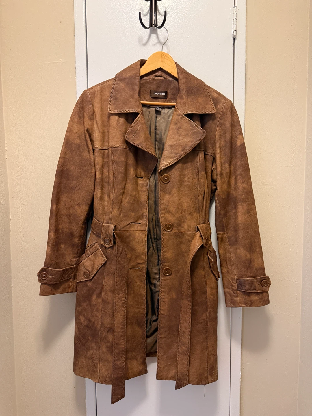 DANIER Leather Trench Coat Women's Medium Brown - photo 2