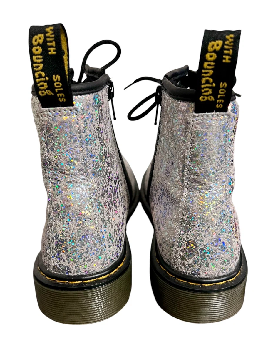 New Dr. Martens 1460 J Nebula Glitter Boots – Silver | Kids Sz3 - photo 2