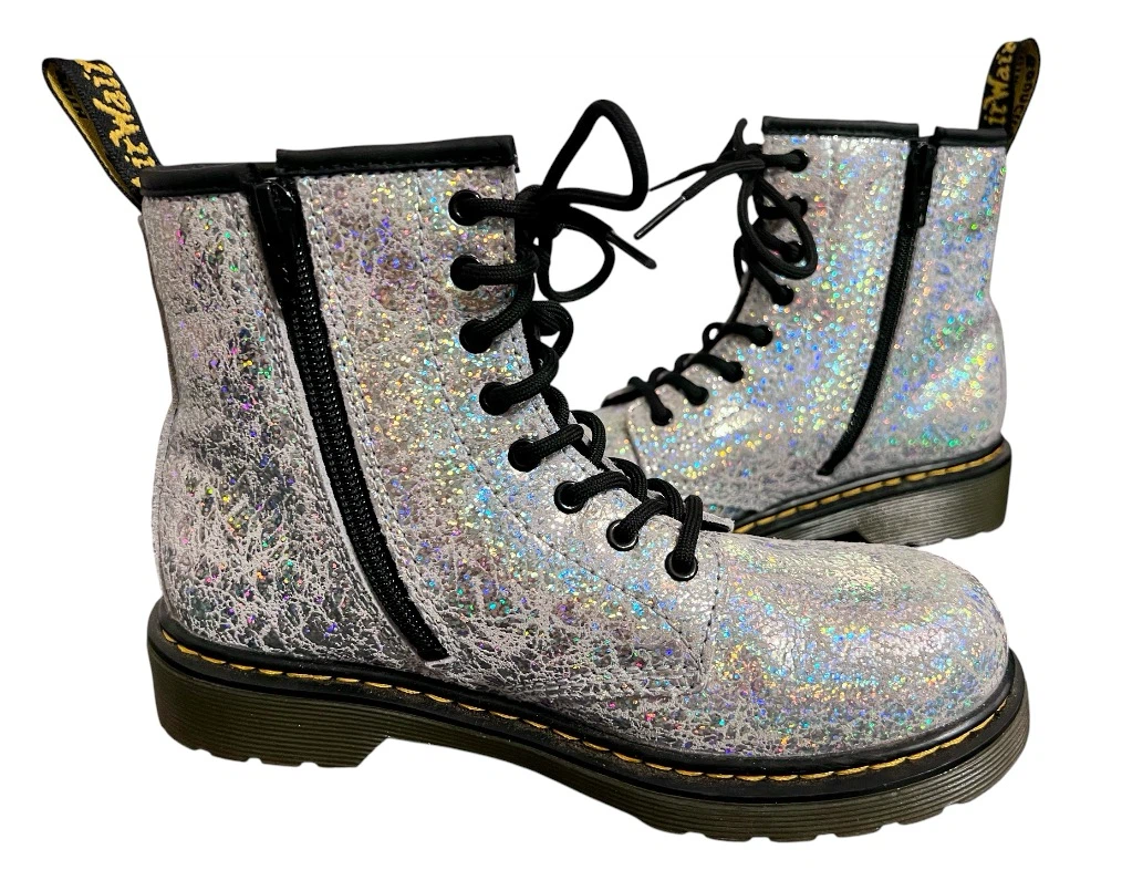 New Dr. Martens 1460 J Nebula Glitter Boots – Silver | Kids Sz3 - photo 3