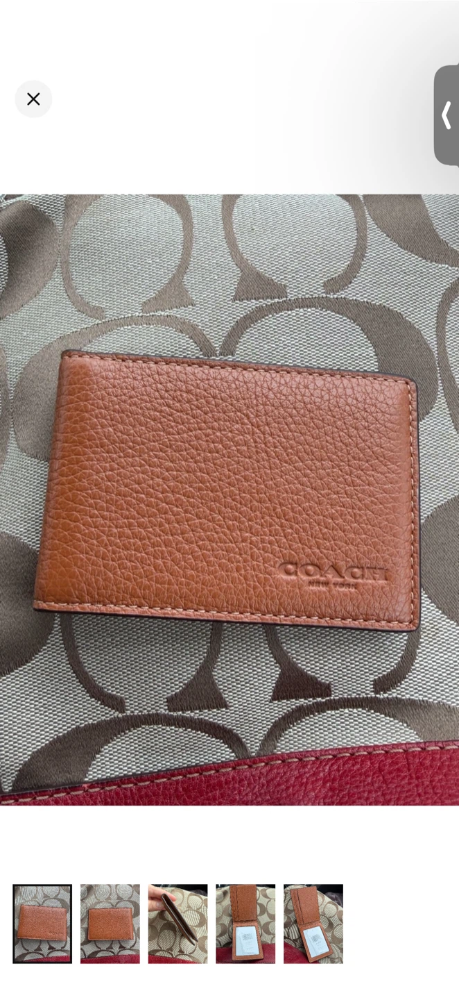 Coach Men's Pebbled Leather Card Holder Wallet Only - Tan Brown