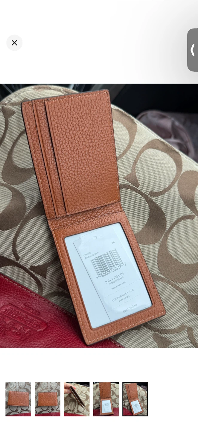 Coach Men's Pebbled Leather Card Holder Wallet Only - Tan Brown - photo 5