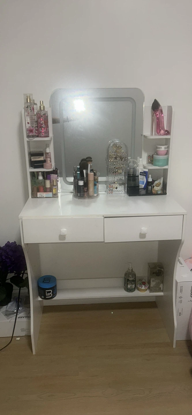 White Makeup Vanity Desk with Mirror & Storage