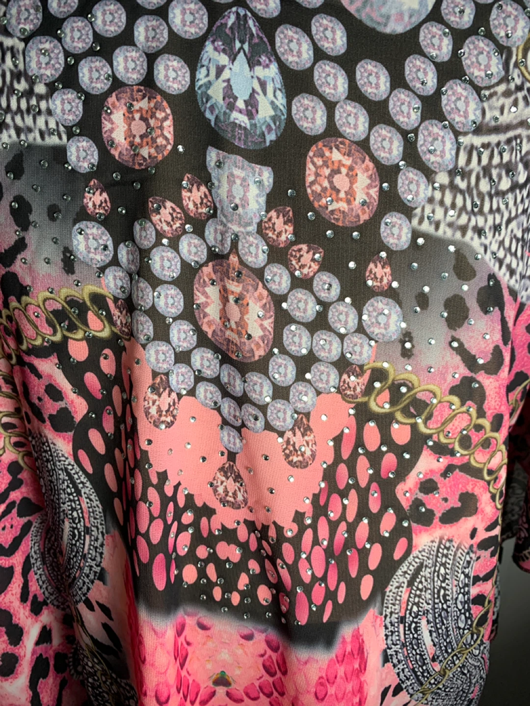 Womens Pink, Grey, Black & Rinestones Blouse. Plus size. - photo 2