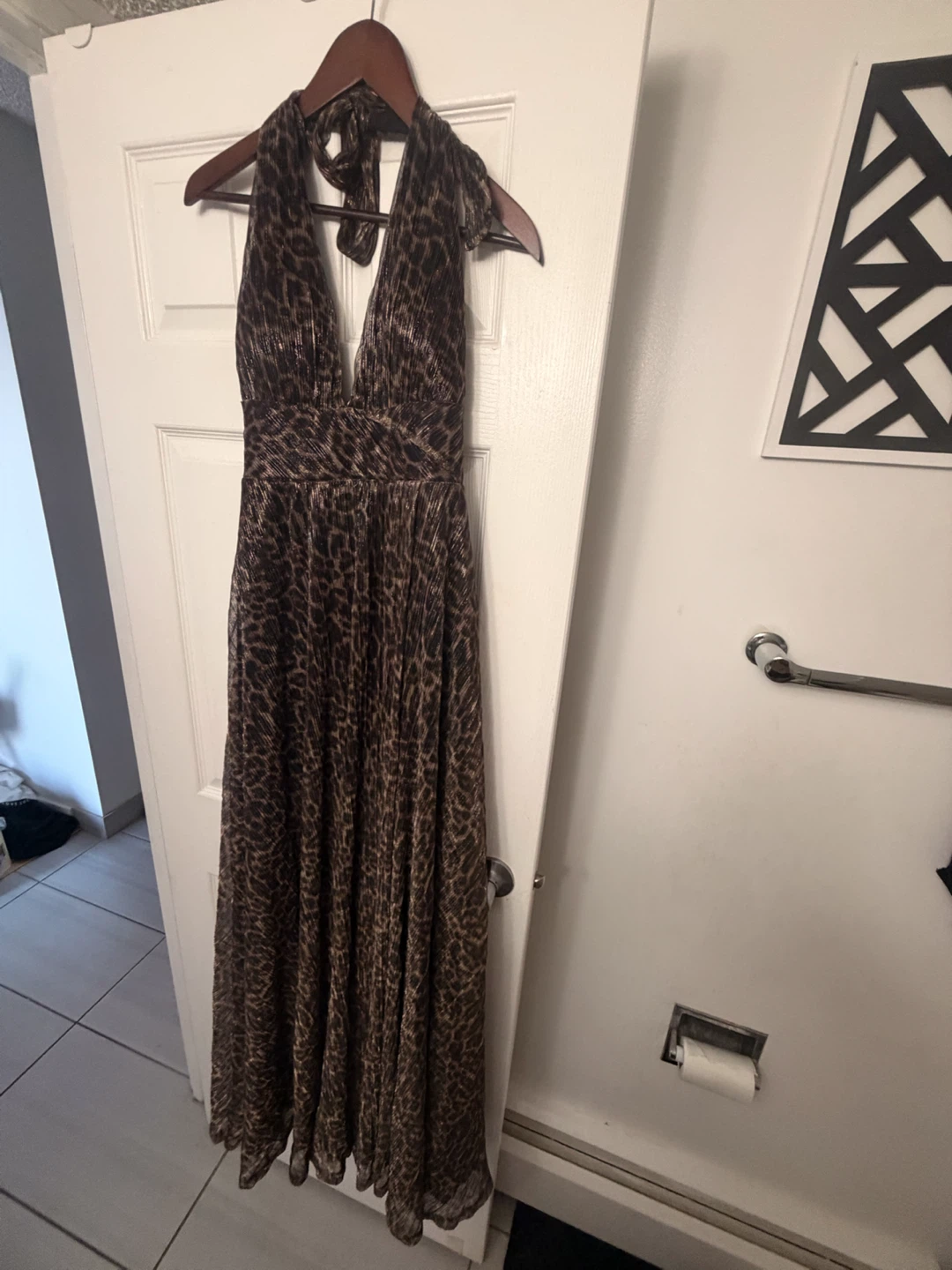 Leopard Print Halter Maxi Dress