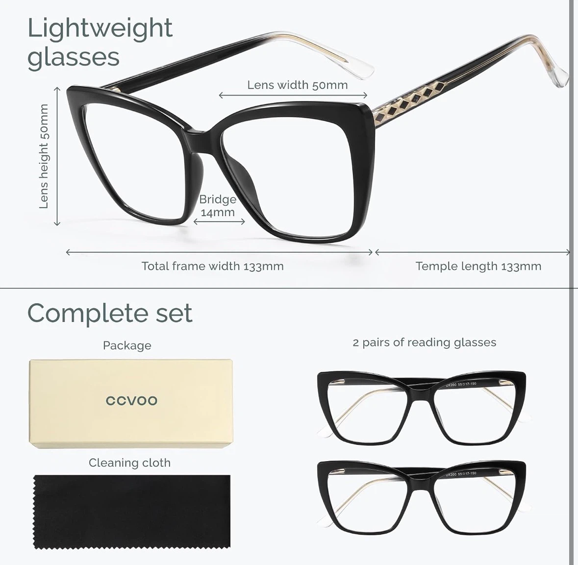 2 CCVOO Lightweight Cat-Eye Reading Glasses - 2 Pairs
