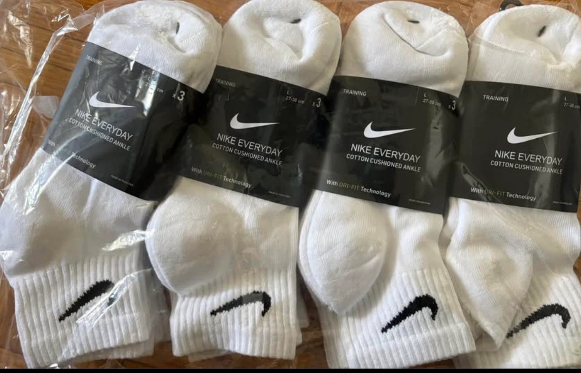 Nike Everyday Cotton Cushioned Ankle Socks - Size L (3-Pack)