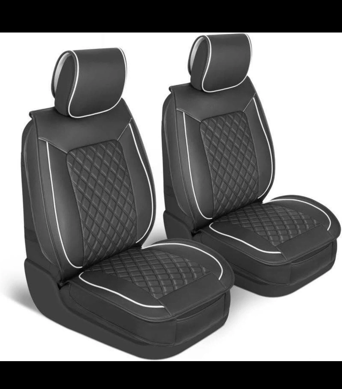 Black Car Seat Covers with White Piping - Set of 2