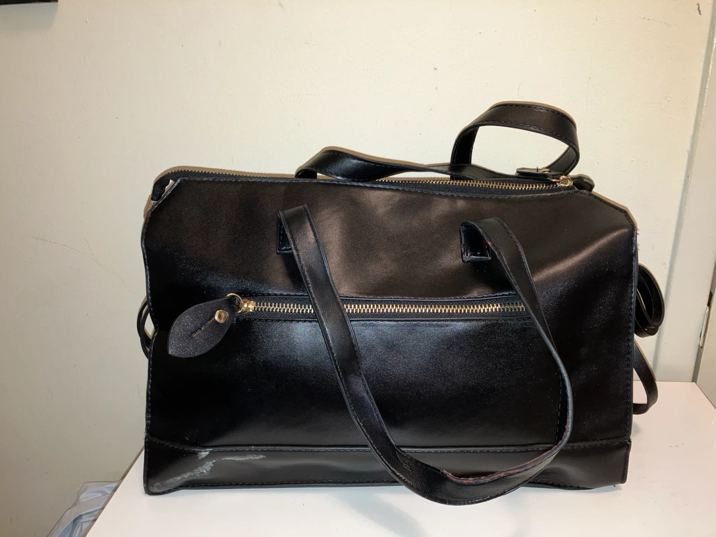Black Faux Leather Satchel Handbag - photo 2