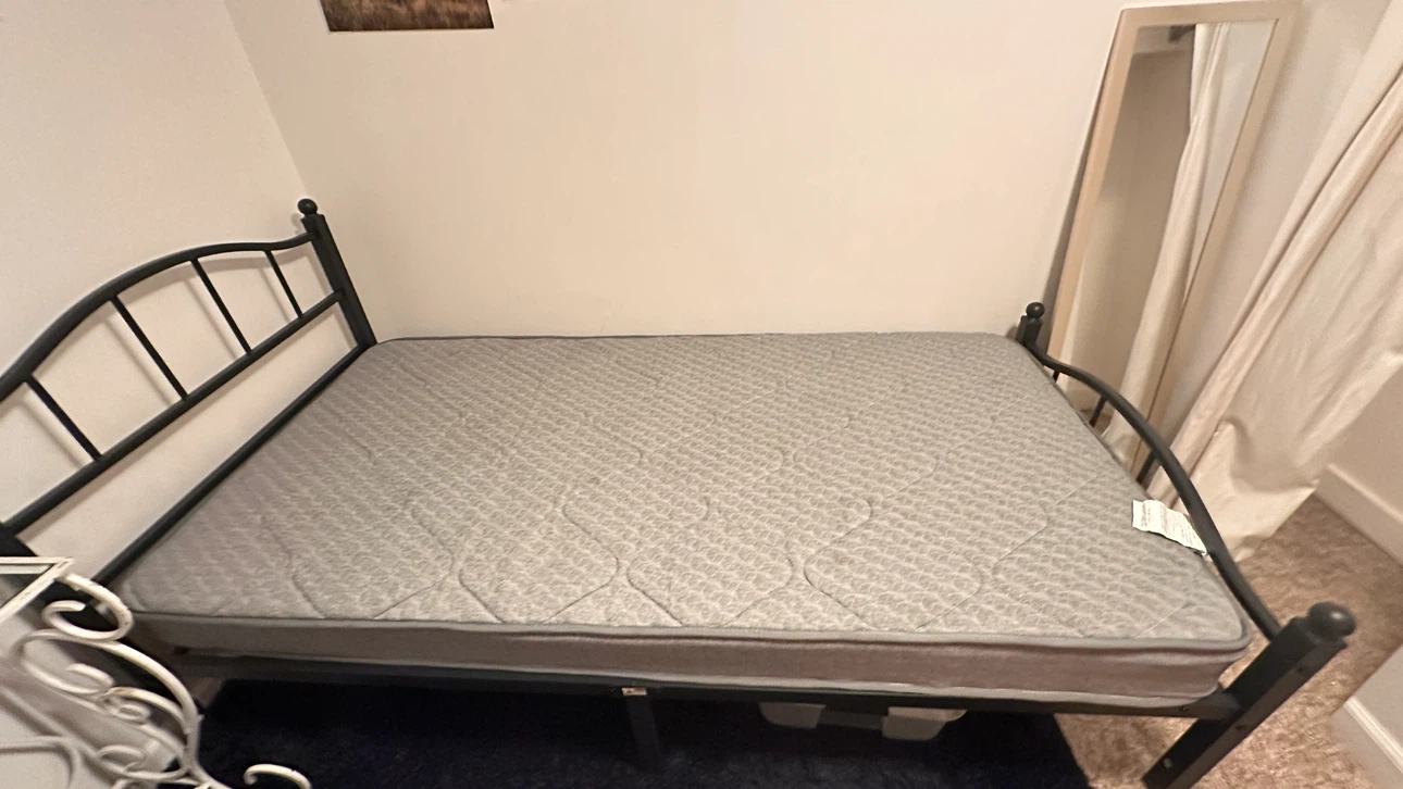 Twin bed frame and Gray Quilted Twin Mattress