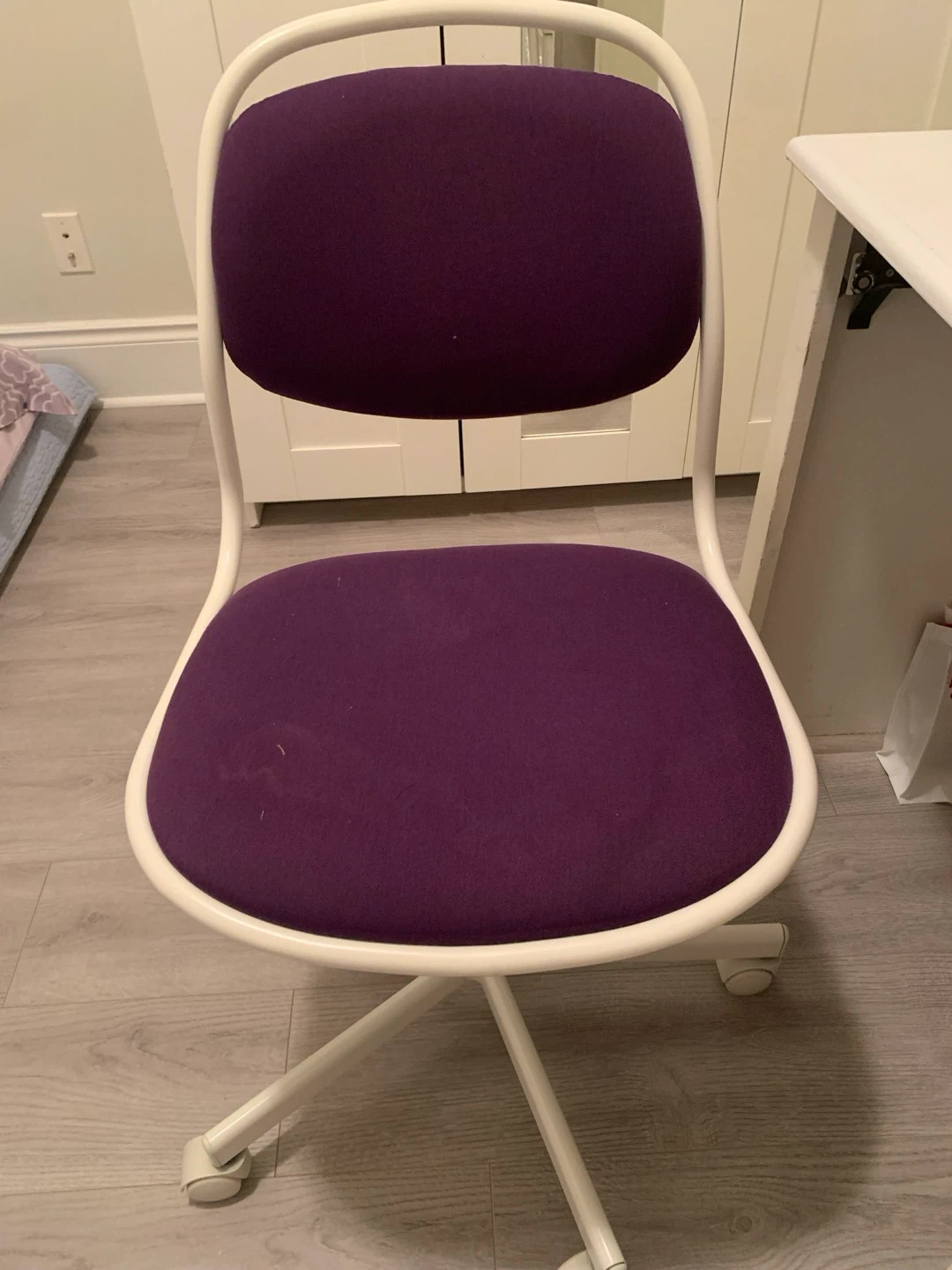White Desk with Purple Office Chair