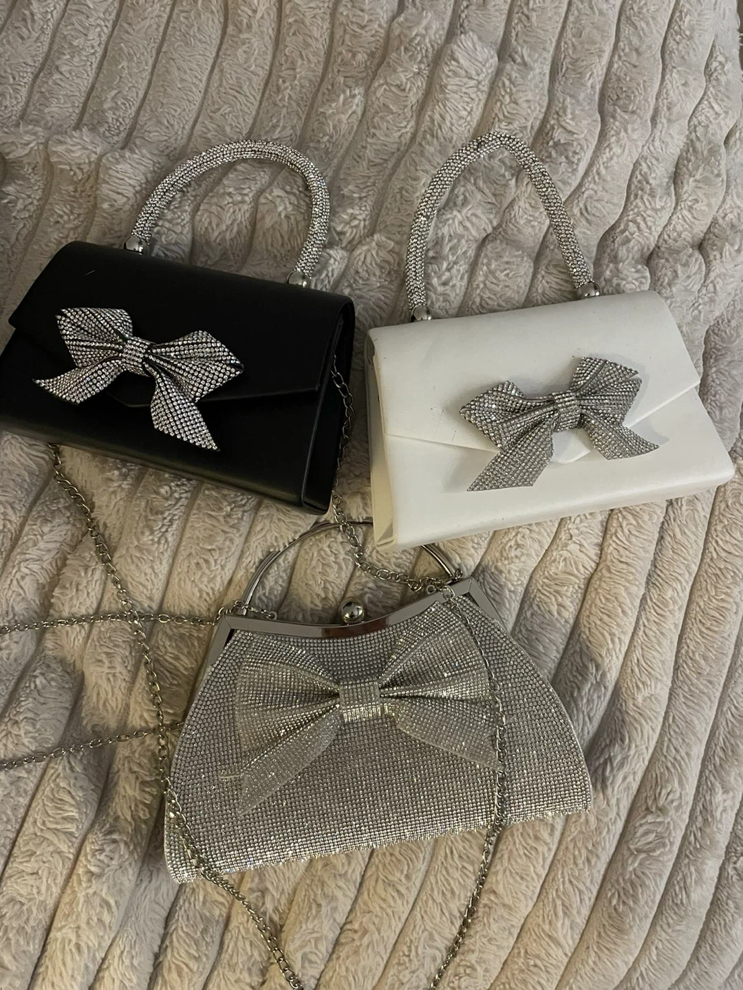 Sparkly Bow Handbags - Black, White, Silver - photo 2