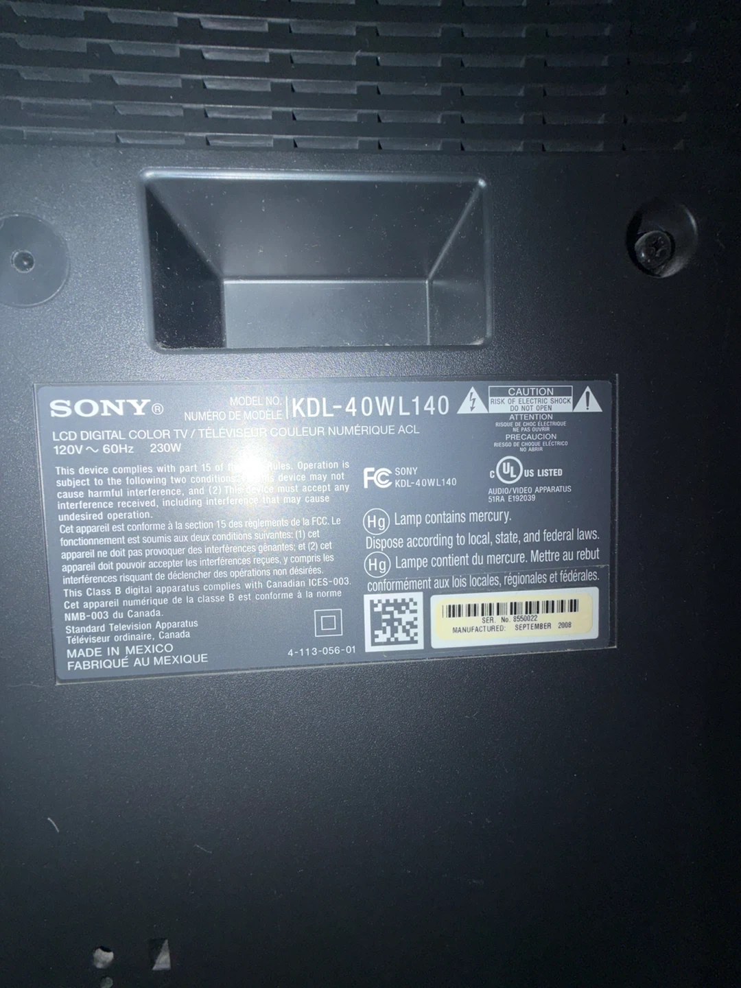40” TV OBO - No Stand, Wall Mount Capable - photo 3