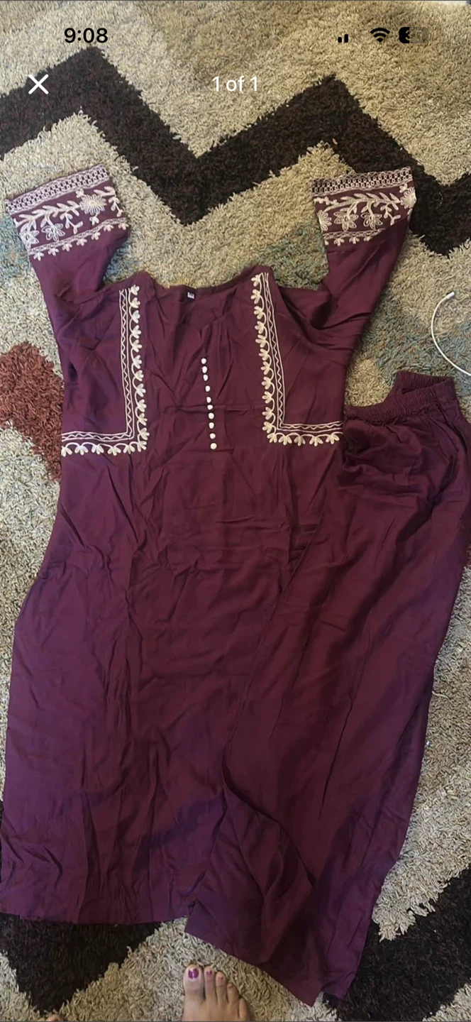 Women's Embroidered Kurti with Pants - Purple