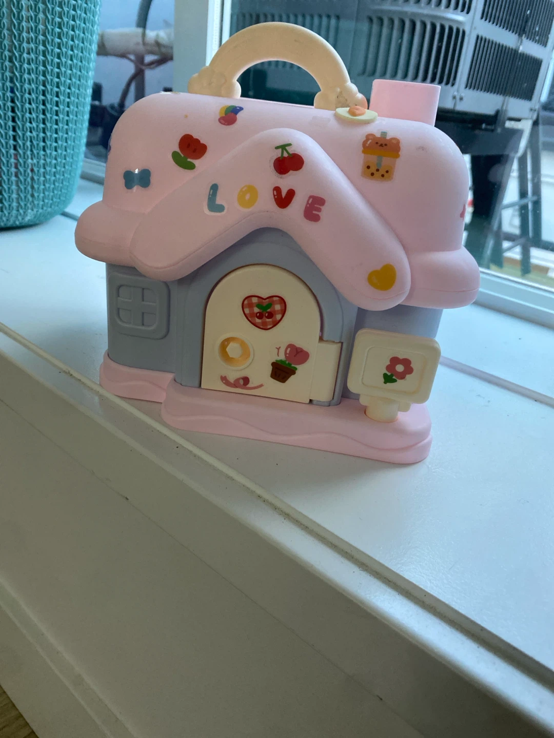 Pink House Shaped Piggy Bank with Bear Decal