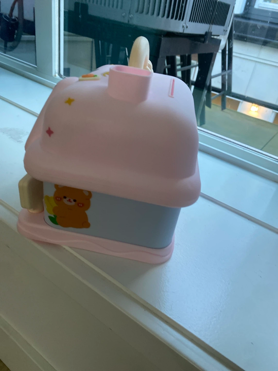 Pink House Shaped Piggy Bank with Bear Decal - photo 3
