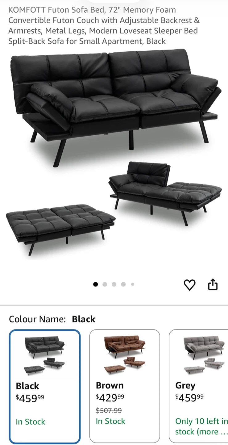 Futon Sofa Bed - Black - photo 3