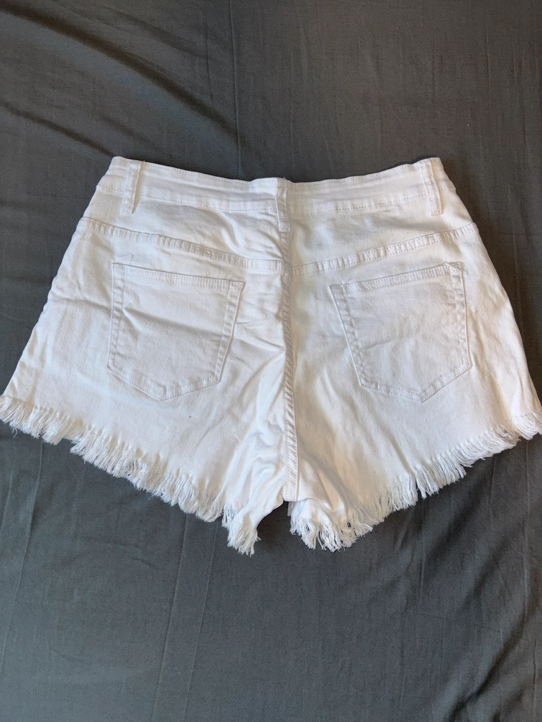 White Denim Shorts with Fringed Hem - Size L - photo 2