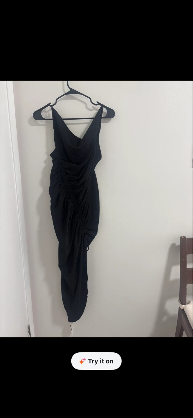 Abercrombie & Fitch Black Ruched Midi Dress