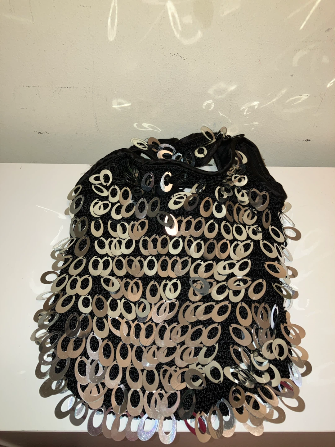 Black Beaded Drawstring Bag